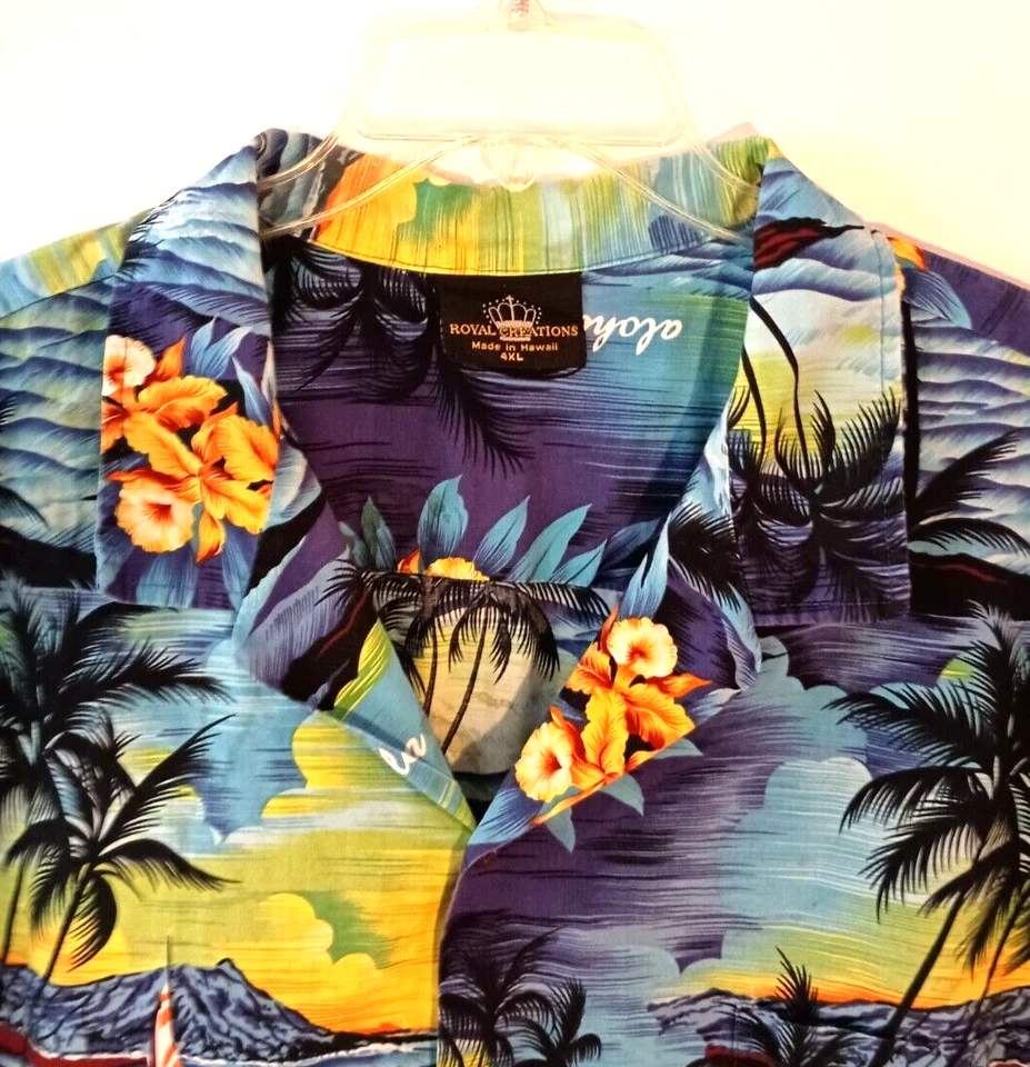 CAMISA HAWAIANA DE COLECCIÓN ROYAL CREATIONS VELERO FLORAL PUESTA DE SOL ALOHA GRANDE PARA HOMBRE 4XL Foto 4 de 4
