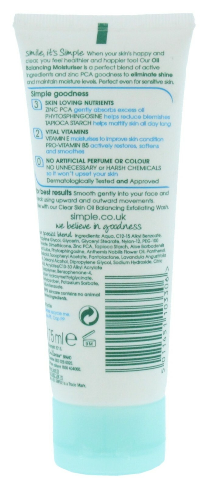 simple oil balancing moisturiser ingredients