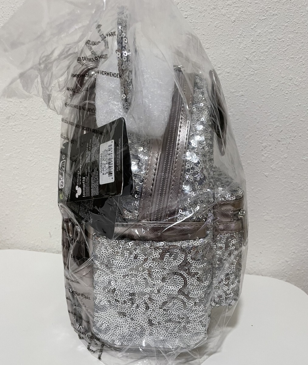 Loungefly Silver Sequin Minnie Mouse Mini Backpack with Metallic Bow (NWT) Loungefly Disney Minnie Mouse Silver Sequin Mini Backpack  main image 4