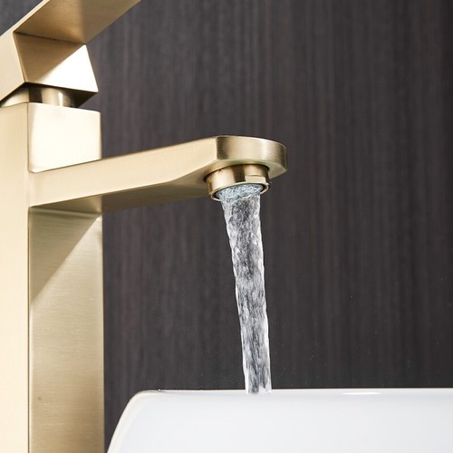 Brushed Gold Basin Mixer Tap Mono Tall Bathroom Cloakroom Sink Tap Fixings Hoses - Picture 6 of 8