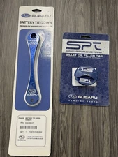 Subaru Genuine Billet Battery Tie Down And SPT OIL Cap SOA3881270 /  SOA3881230