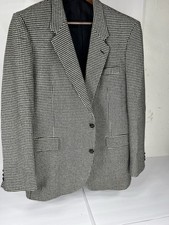46 L Vintage Osmuns Bespoke Sport Coat Men Wool Houndstooth Herringbone Tweed