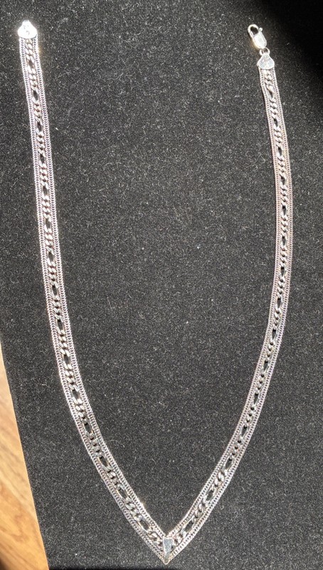 Vintage Sterling Silver 925 Woven V Necklace 18” 23.9g, Italy