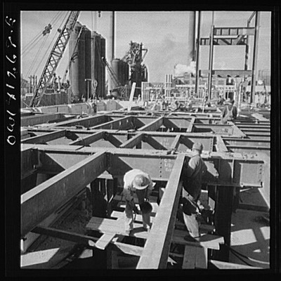 Bingham Canyon, Utah. Building a trestle bridge at the open-pit mines of the