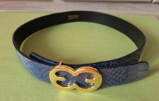 New ESCADA Blue Denim Snakeskin Leather Belt Made in Italy Sz 34