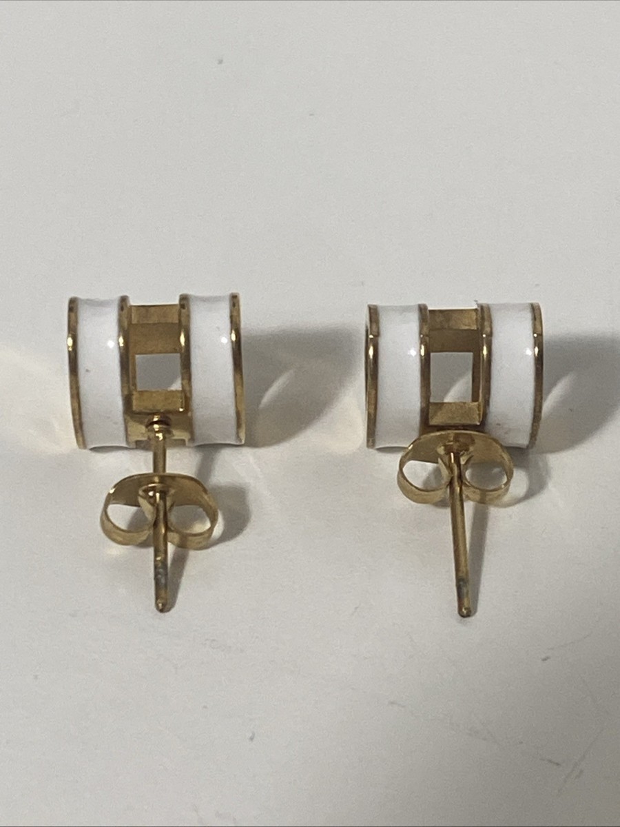 Fashion Mini Pop H earrings in white with yellow gold hardware View 3