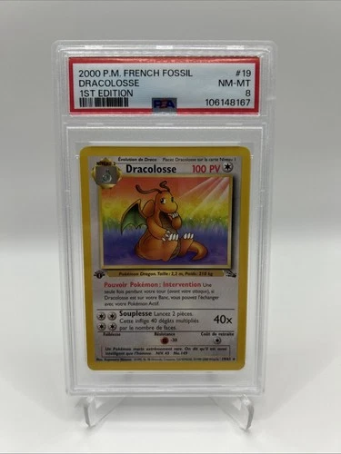 FRENCH 1st Edition Non-Holo Rare Dragonite Fossil Pokemon TCG Dracolosse PSA 8