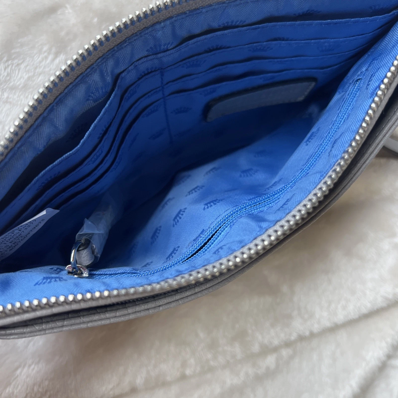 NUOVO! Portafoglio da polso vintage Y2K Juicy Couture grigio blu royal fodera preparazione