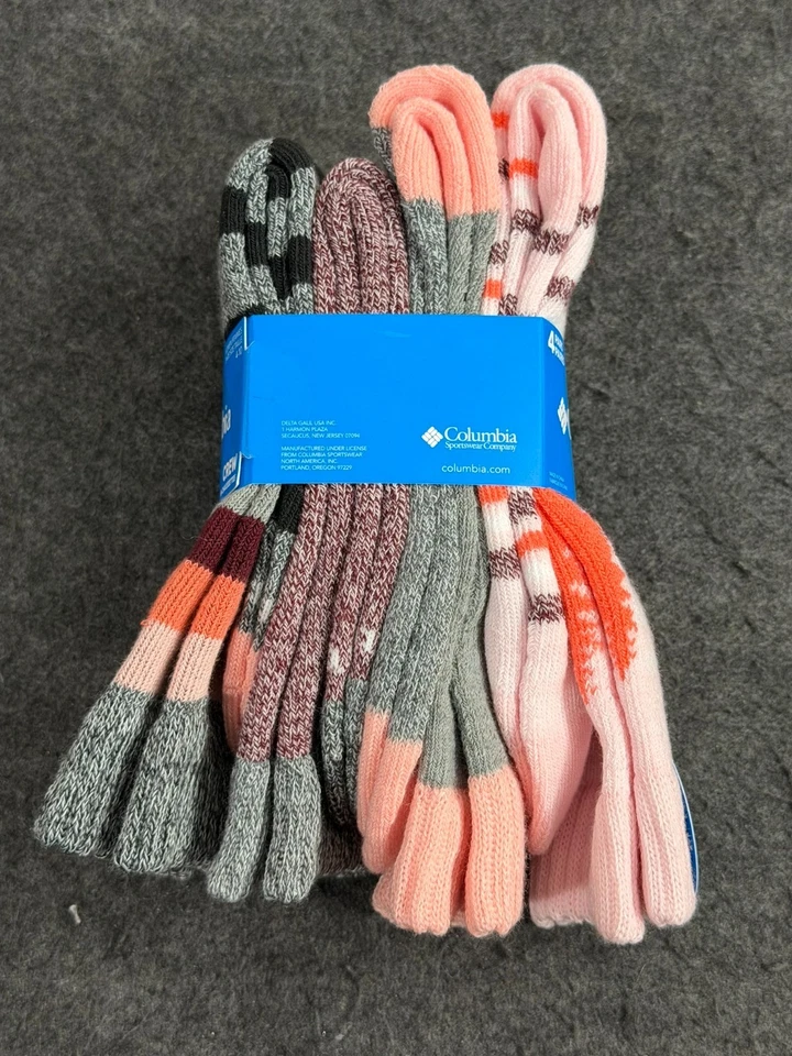 Columbia Mujer Súper Suave Crew Calcetines Zapato Talla 4-10 Gris Rayas Rosa 4 Pares Foto 2 de 2