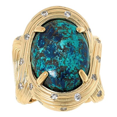 Colleen Lopez Sterling Silver Goldclad Oval Chrysocolla Twist Ring, Size 7