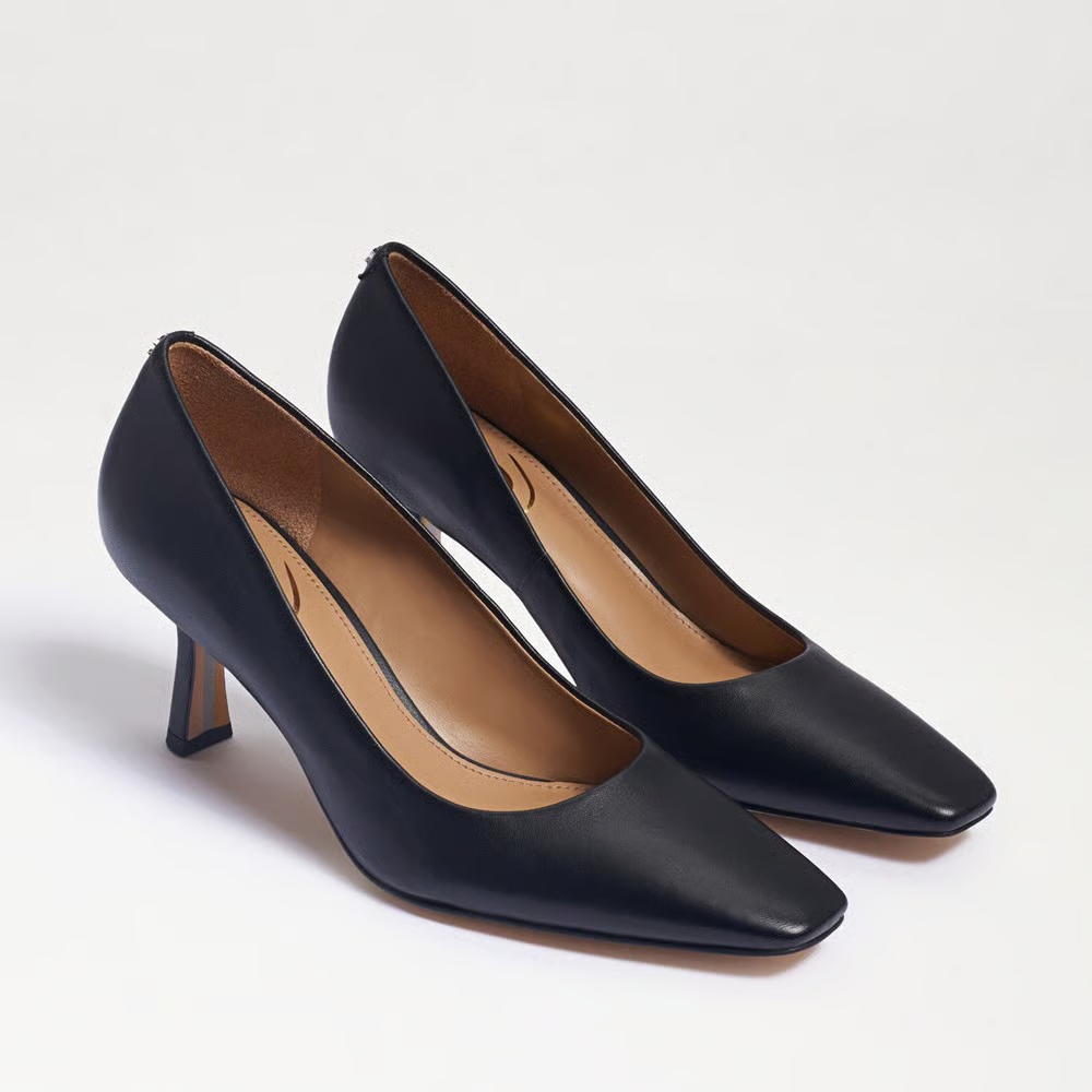 Sam Edelman Women's Rika Kitten Heel Size 5 1/2 Black Leather Pointed Toe