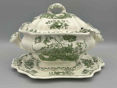 Masons Ironstone Obstkorb grün - große Suppenterrine mit Deckel Schöpfkelle und Ständer