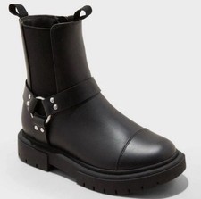 NEW Art Class Big Girls Crosby Harness Moto Boots - Black Zipper Closure Size 1
