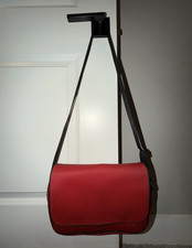 Lacoste Red Crossbody Bag Zip Closure Adjustable Black Strap Pockets Lined