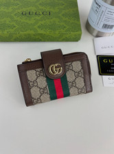 GG Monogram Canvas Leather Zip Coin Card Wallet Small Compact New