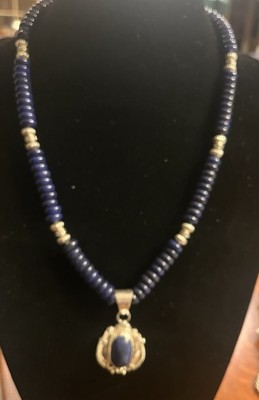 Sterling Southwestern Handmade Lapis Pendant Statement Necklace