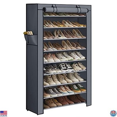 SONGMICS 9-Tier Shoe Rack with Non-Woven Fabric Cover   Holds 40-50 Pairs   Grey