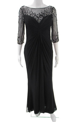 Montage by Mon Cheri Womens Black Long Sleeve Round Neck Gown Size 8