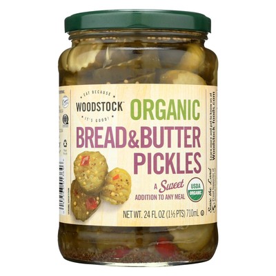 Woodstock Organic Bread and Butter Pickles USDA Organic Non GMO 24 oz Crunchy
