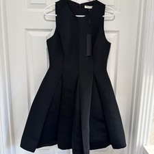 Halston Heritage Class Fit Pleat Flare Little Black Dress Size 4 NWT $475