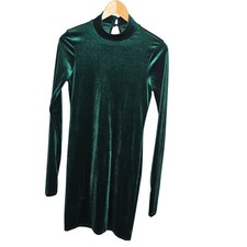 Windsor Emerald Green Velvet Mock Neck Long Sleeve Mini Dress EMD3024 Medium