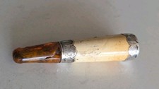 Antique Cheroot Or Cigar Holder Sterling Silver, Bone, Amber Chipped