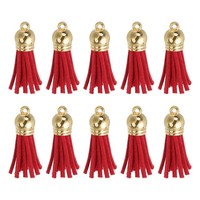 24StüCk Lederquasten SchlüSselanhäNger Charm Bulk(1.5 Zoll), Rot/Gold Cap