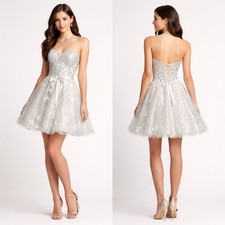 NWT MoriLee Madeline Gardner Strapless graduation Prom Dress Silver  Size 8