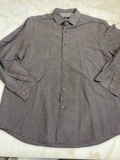 Hart Schaffner Marx XL Mens Brown Geometric Dress Shirt Long Sleeve 100 Cotton