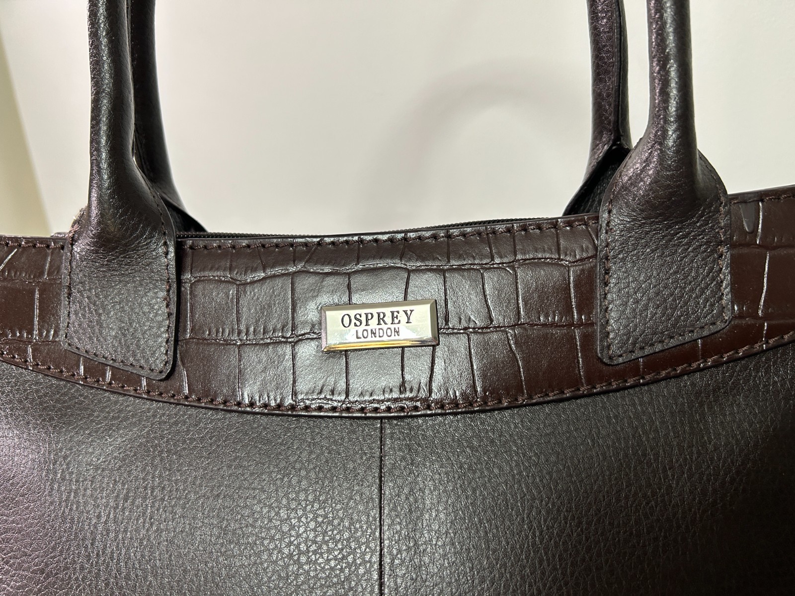 OSPREY LONDON MINSTER Grab BAG Chocolate Brown Genuine Leather Croc Trim-RRP£155 image 6