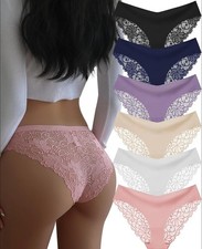 Women's Lace Bikini Briefs Seamless No Show V-Waist Panties 6 Pack