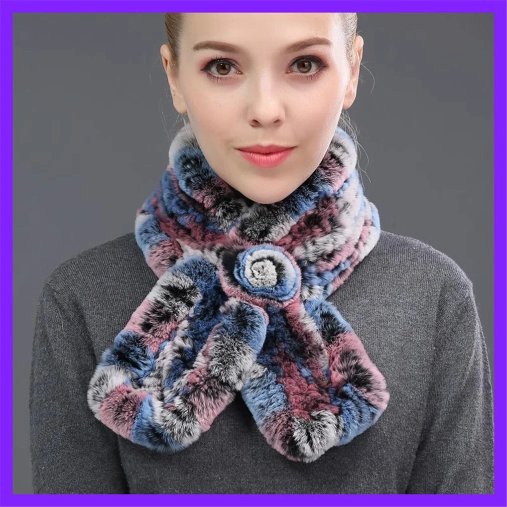 Women's Real Rabbit Fur Scarf Thicken Winter Warm Neck Wrap Collar Size 84x10cm