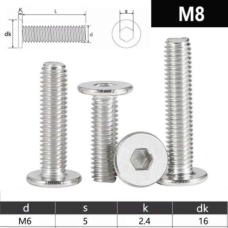M8 Ultra Thin Wafer Flat Head Low profile Screws Bolt Allen Key Stainless Steel