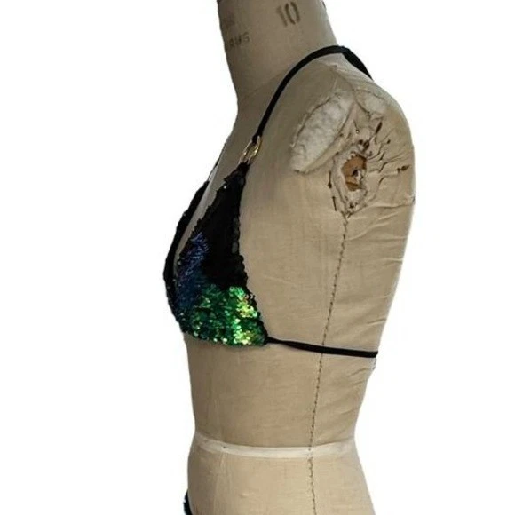 Blusa de biquíni Beach Bunny Siren lantejoulas XL lantejoulas móveis para preto sólido - Imagem 2 de 4