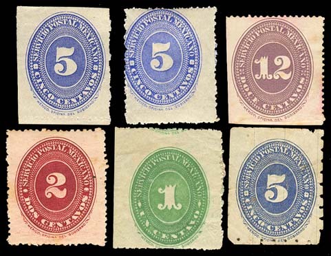 T0758) MEXICO - 1886 NUMERALS MINT SELECTION OF 6 STAMPS. UNSORTED