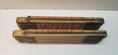 2 Vintage Lufkin Folding Rulers (X46) Red End Extension Rule 72''