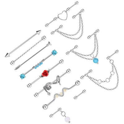  13 PCs Industrielle Langhantelohrringe Knorpel Piercing Ohrringe Schmuck