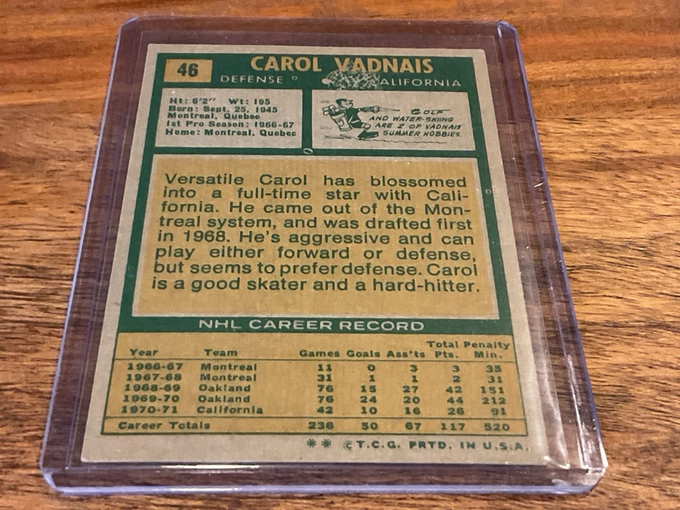 1971-72 Topps #46 Carol Vadnais - California Golden Seals (invM1) - Image 3 of 3