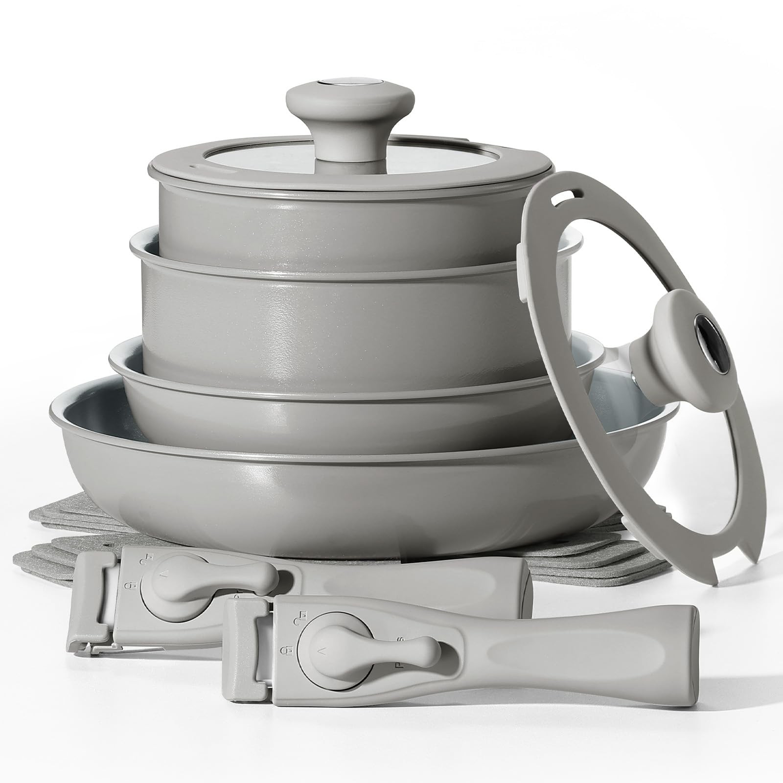 Nonstick Ceramic Pots and Pans Set with Detachable Handles for Induction