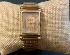 * Vintage 1950 Bulova Excellency 10K Gold Filled Rectangular Tank Watch L0 Ticks