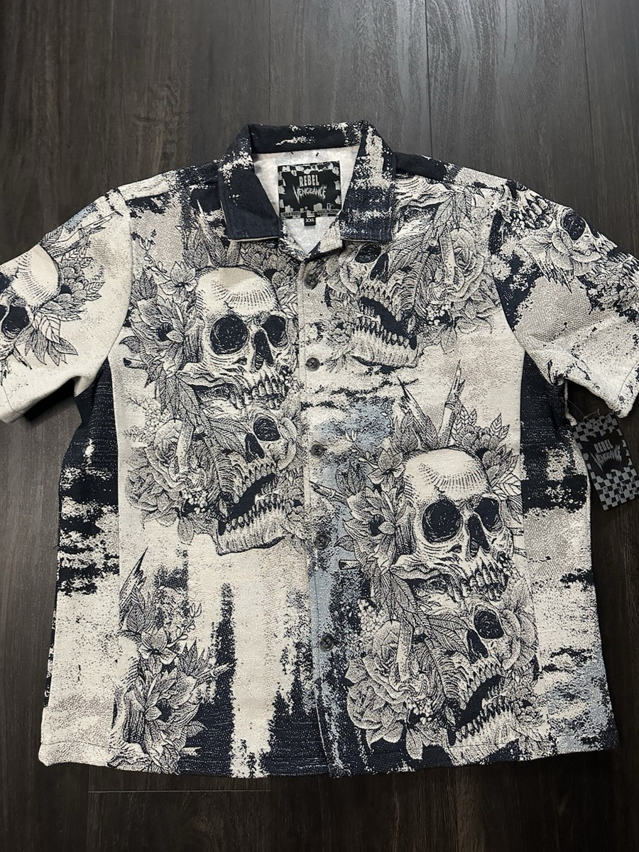 Rebel Vengeance Multi Skull Tapestry Heavyweight Short Sleeve