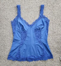 Frederick's of Hollywood satin blue chemise top with lace trim Size M