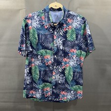 Izod Saltwater Hawaiian Shirt Men's Medium Short Sleeve Button Up Blue Floral