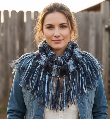 NEW Hand Knitted Blue Ombre Cowl Scarf Boho Coastal Festival Whimsigoth Western