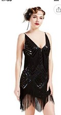 Lg Flapper Dress Beaded Sequin Fringe Dance Party 1920s Gatsby Retro Roaring