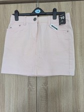 Ladies Pink Denim Mini Skirt Stretch Fabric With Classic 5 Pocket Style, Size 12