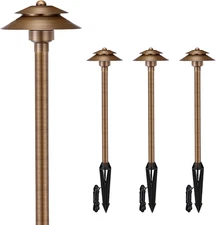 Gardencoin Solid Brass Low Voltage Landscape Pathway Lights (6'' Shade 2-Tier, 1