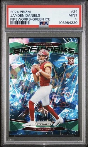 2024 Panini Prizm - Fireworks Jayden Daniels #24 Green Ice Prizm (RC) PSA 9