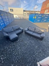 Black Leather 3 Seater Sofa Set & Pouffe GREAT CONDITION DELIVERY AVAILABLE🚚