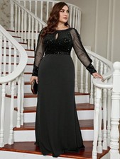 Ladies' plus size temperament sequined long sleeved elegant bridesmaid dress